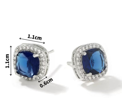 TETH00513  WKO Square ZIRCON Stone Stainless Steel Tops Pair - TETH