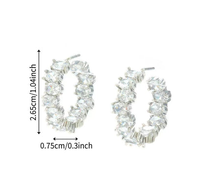 TEHH00502 WKO Stainless Steel Oval Zircon Stone Ear Hoops Pair - TEHH