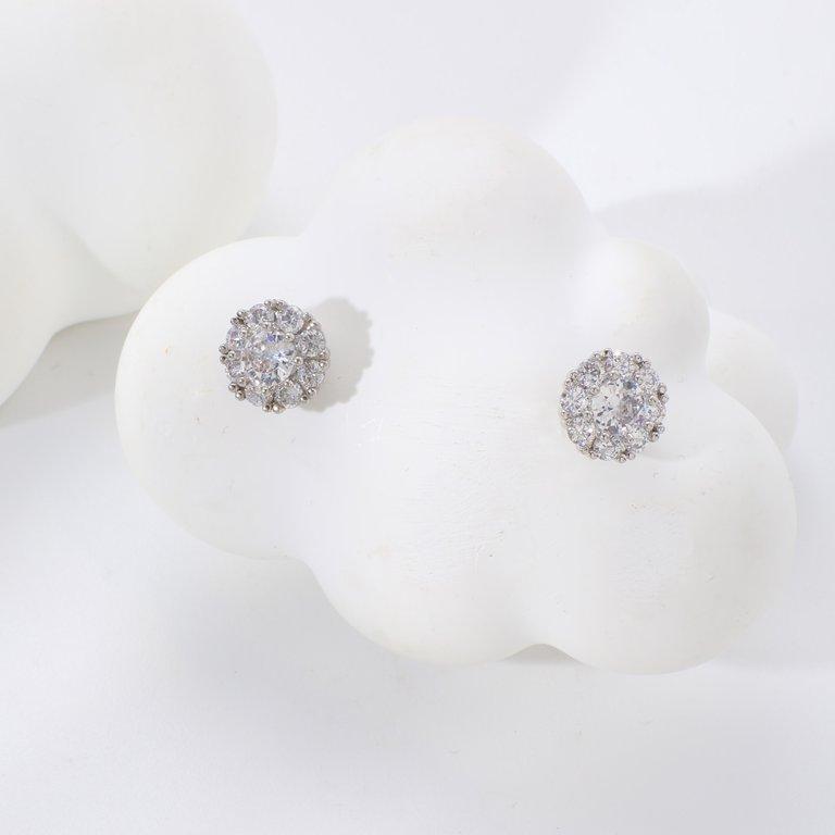 TETH00515 WKO Round ZIRCON Stone Stainless Steel Tops Pair - TETH