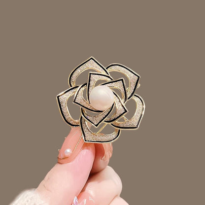 BRHH00118 XST Pearl Camellia Flower Zircon Broach - BRHH