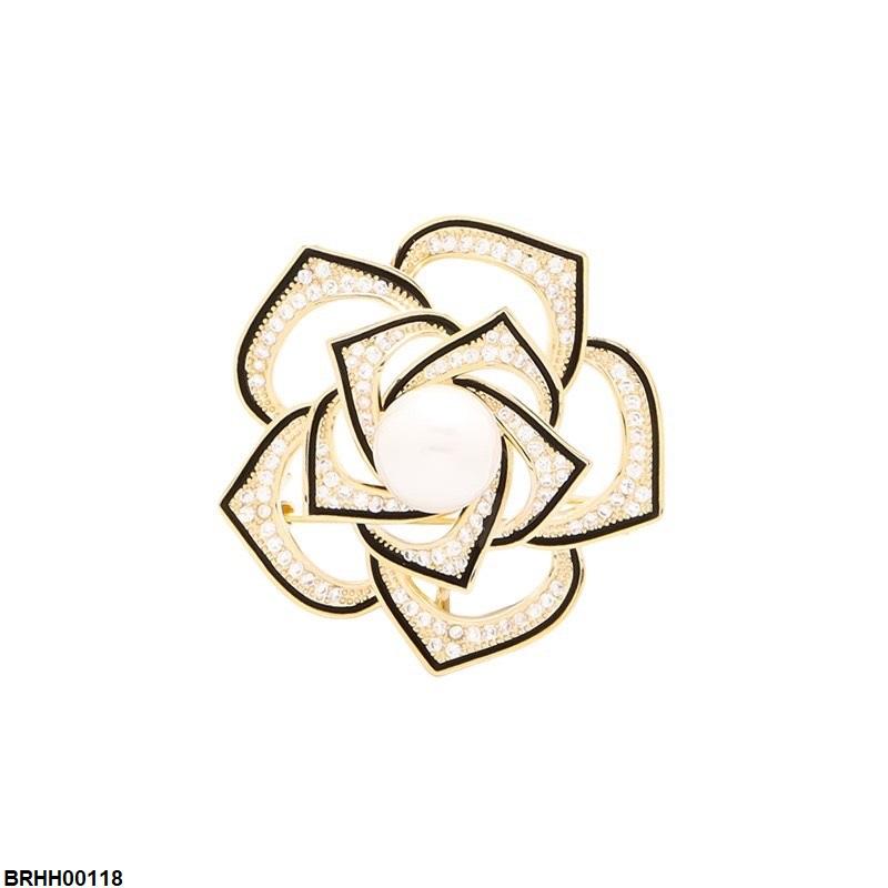 BRHH00118 XST Pearl Camellia Flower Zircon Broach - BRHH
