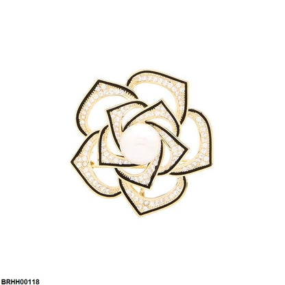 BRHH00118 XST Pearl Camellia Flower Zircon Broach - BRHH