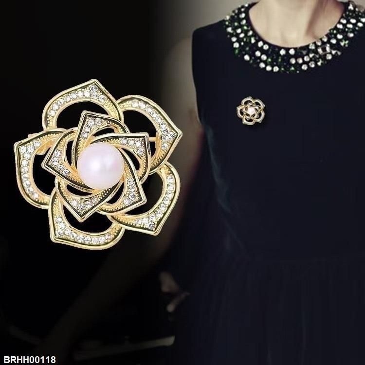 BRHH00118 XST Pearl Camellia Flower Zircon Broach - BRHH