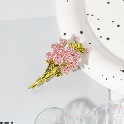 BRHH00135 XST Pink Rose Bouquet Broach - BRHH