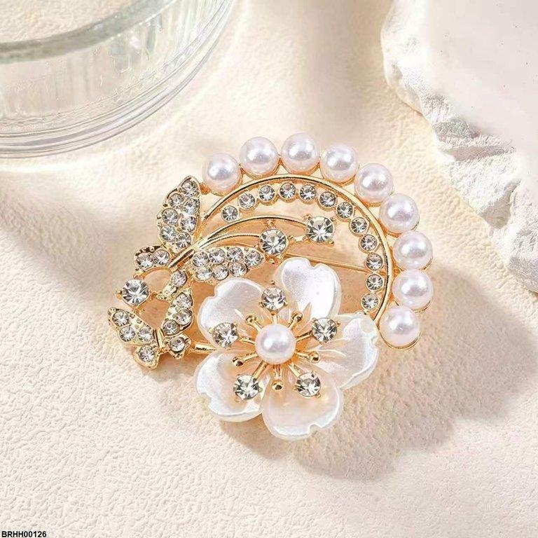 BRHH00126 XST Butterfly/Pearl Flower Zircon Broach - BRHH