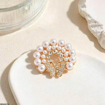 BRHH00133 XST Pearl Round Butterfly Zircon Broach - BRHH