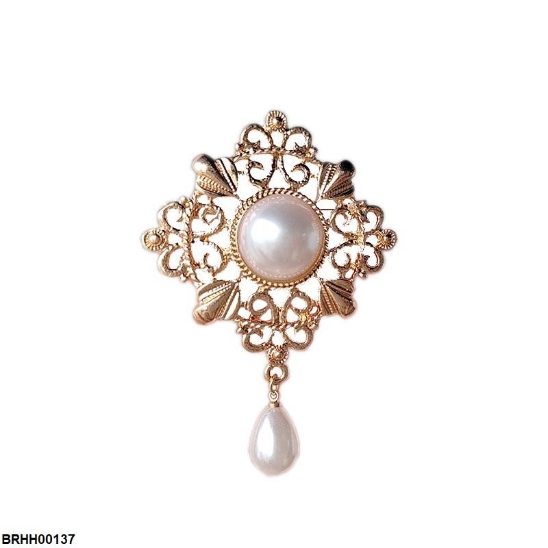 BRHH00137 XST Filigree Pearl Drop Zircon Broach - BRHH