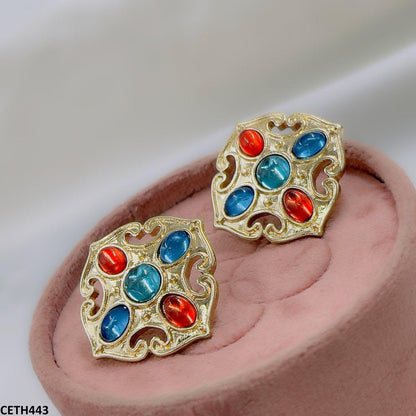 CETH443 YUL Hexagone Multi Colour Artical Stud Tops Pair