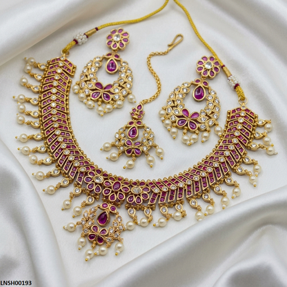 LNSH00193 ANI Flower Pearl Drop Necklace Set - LNSH