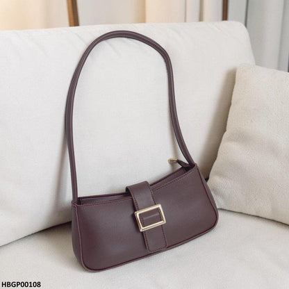 HBGP00108 Midnight Buckle Armpit Ladies Hand Bag - Dark Brown - HBGP