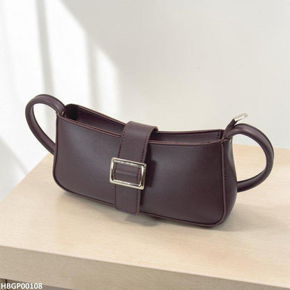 HBGP00108 Midnight Buckle Armpit Ladies Hand Bag - Dark Brown - HBGP