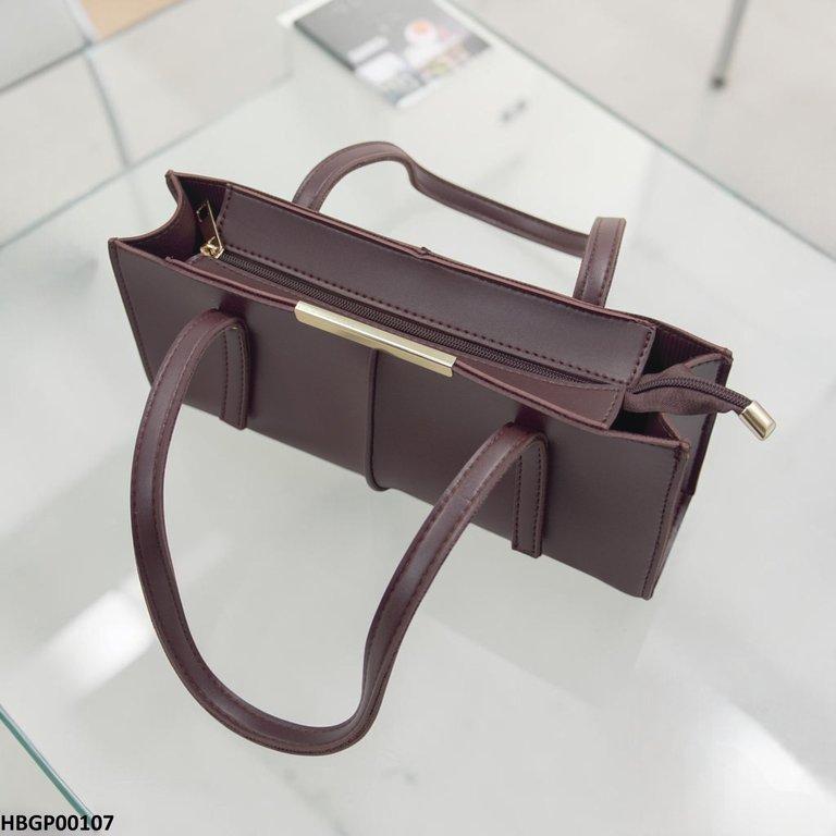 HBGP00107 Rectangular Tote Ladies Hand Bag - Dark Brown - HBGP