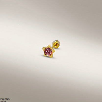 NTHH00072 XAS Star Round Stone Stainless Steel Nose Pin - NTHH