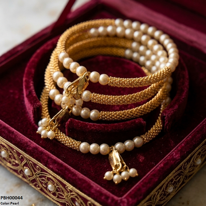 PBH00044 FRN Round Pearl Drop Bangles Set - PBH