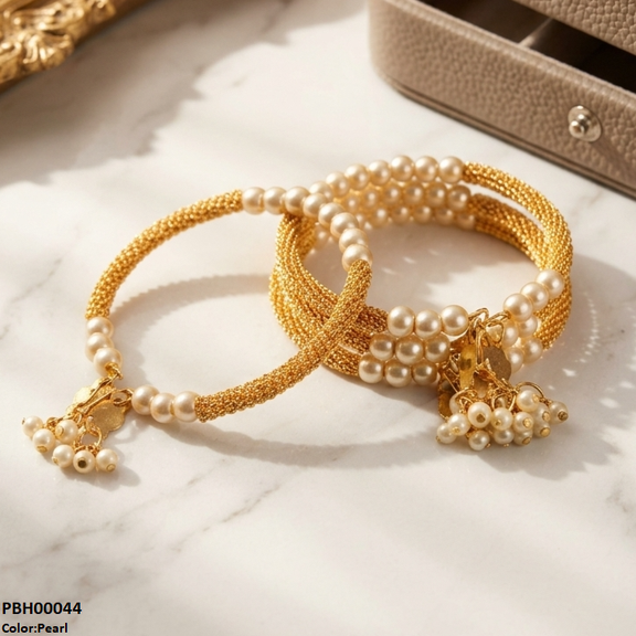 PBH00044 FRN Round Pearl Drop Bangles Set - PBH