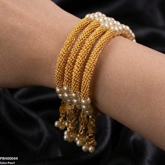 PBH00044 FRN Round Pearl Drop Bangles Set - PBH
