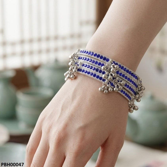 PBH00047 AZM Blue Stone Pearl Drop Kashmiri Bangles Set - PBH