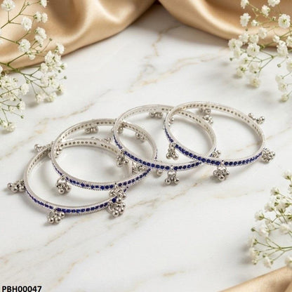 PBH00047 AZM Blue Stone Pearl Drop Kashmiri Bangles Set - PBH
