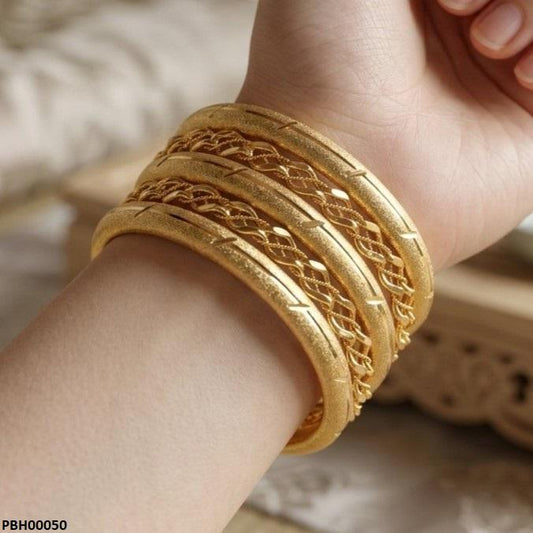 PBH00050 MZM Textured Gold Lattice Bangles Set  - PBH