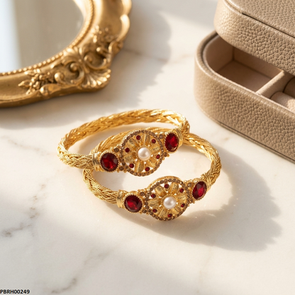 PBRH00249 AZM Round Pearl Flower Bangles Set - PBRH
