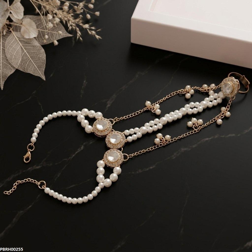 PBRH00255 ABD Pearl Round Stone Angla Bracelet Adjustable - PBRH