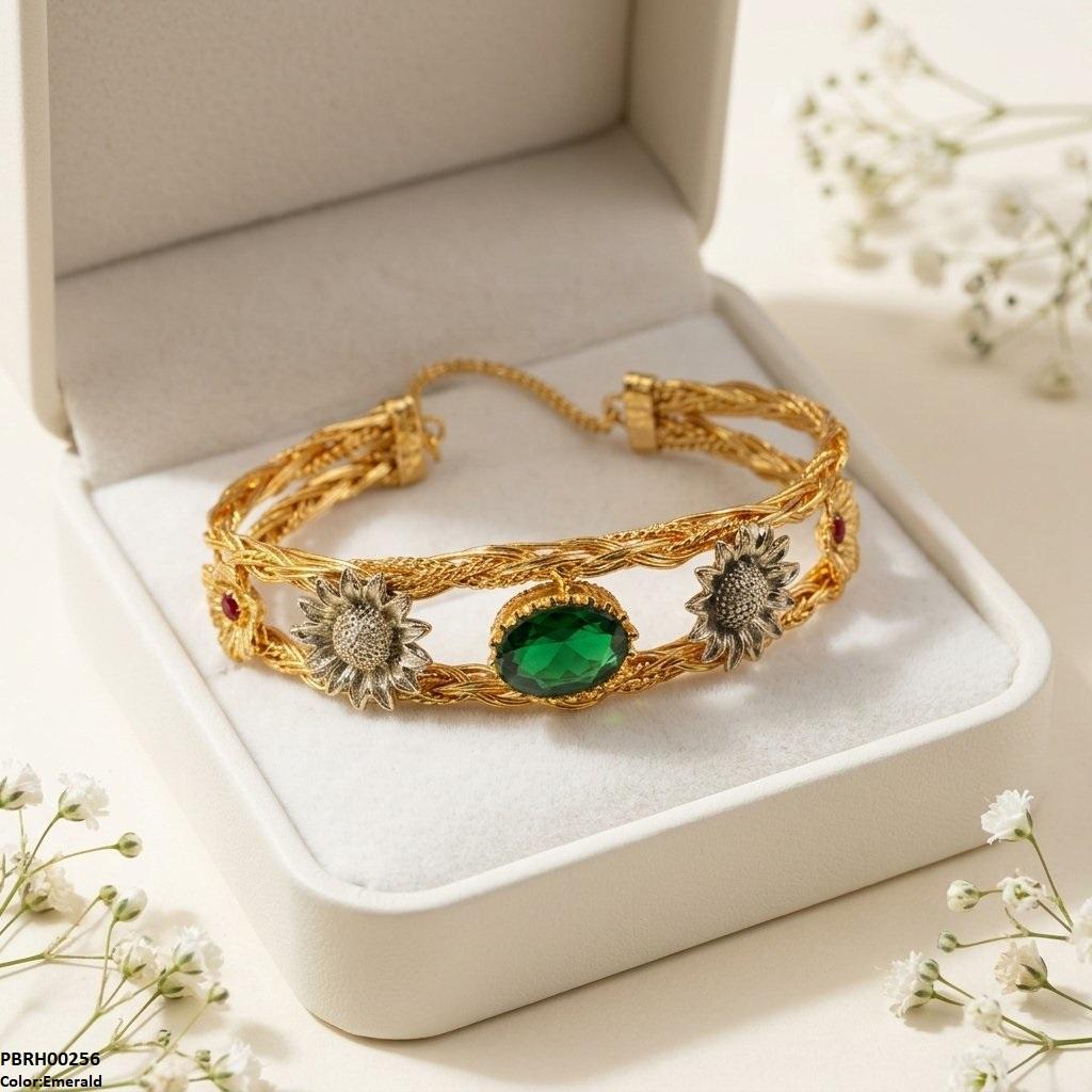 PBRH00256 FRN Flower Oval Stone Bracelet Adjustable - PBRH