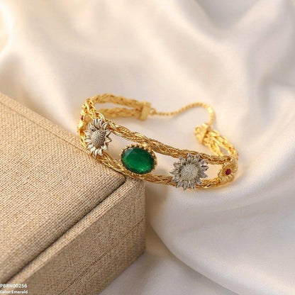 PBRH00256 FRN Flower Oval Stone Bracelet Adjustable - PBRH