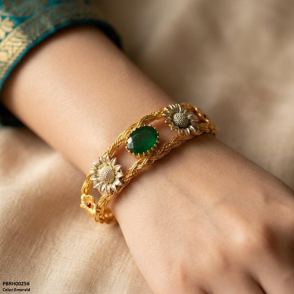 PBRH00256 FRN Flower Oval Stone Bracelet Adjustable - PBRH