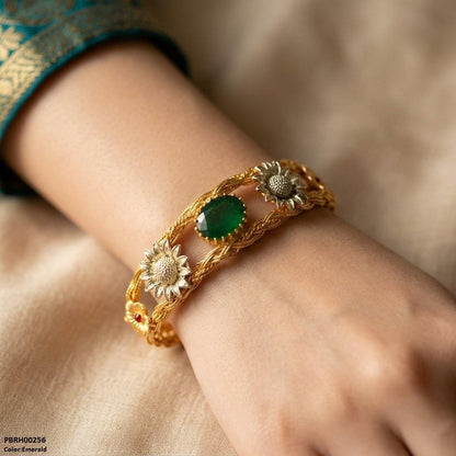 PBRH00256 FRN Flower Oval Stone Bracelet Adjustable - PBRH