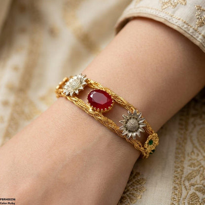PBRH00256 FRN Flower Oval Stone Bracelet Adjustable - PBRH