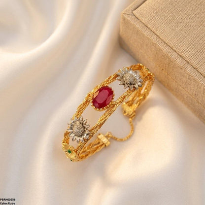 PBRH00256 FRN Flower Oval Stone Bracelet Adjustable - PBRH
