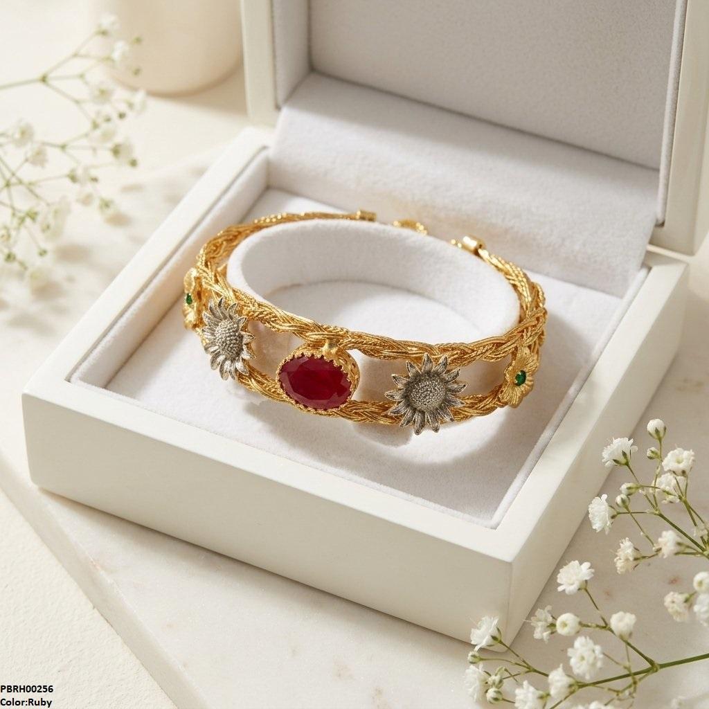 PBRH00256 FRN Flower Oval Stone Bracelet Adjustable - PBRH