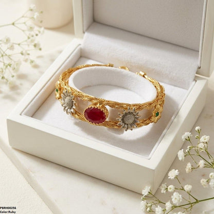 PBRH00256 FRN Flower Oval Stone Bracelet Adjustable - PBRH