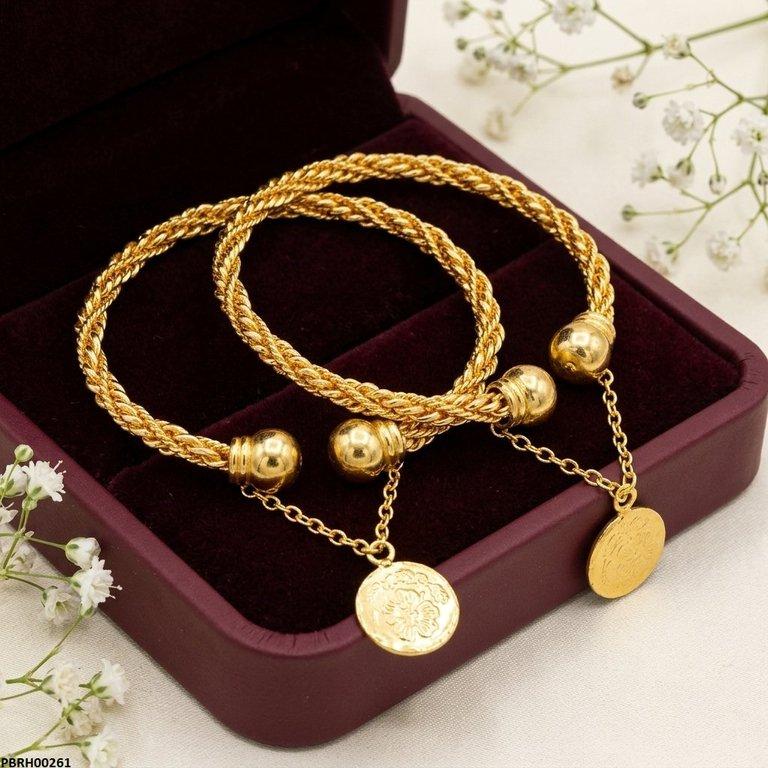PBRH00261 MZM Coin Flower Drop Square Bangles Adjustable - PBRH