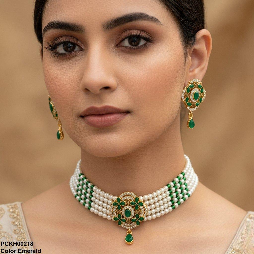 PCKH00218 SDQ Flower Tear Drop Choker Set - PCKH