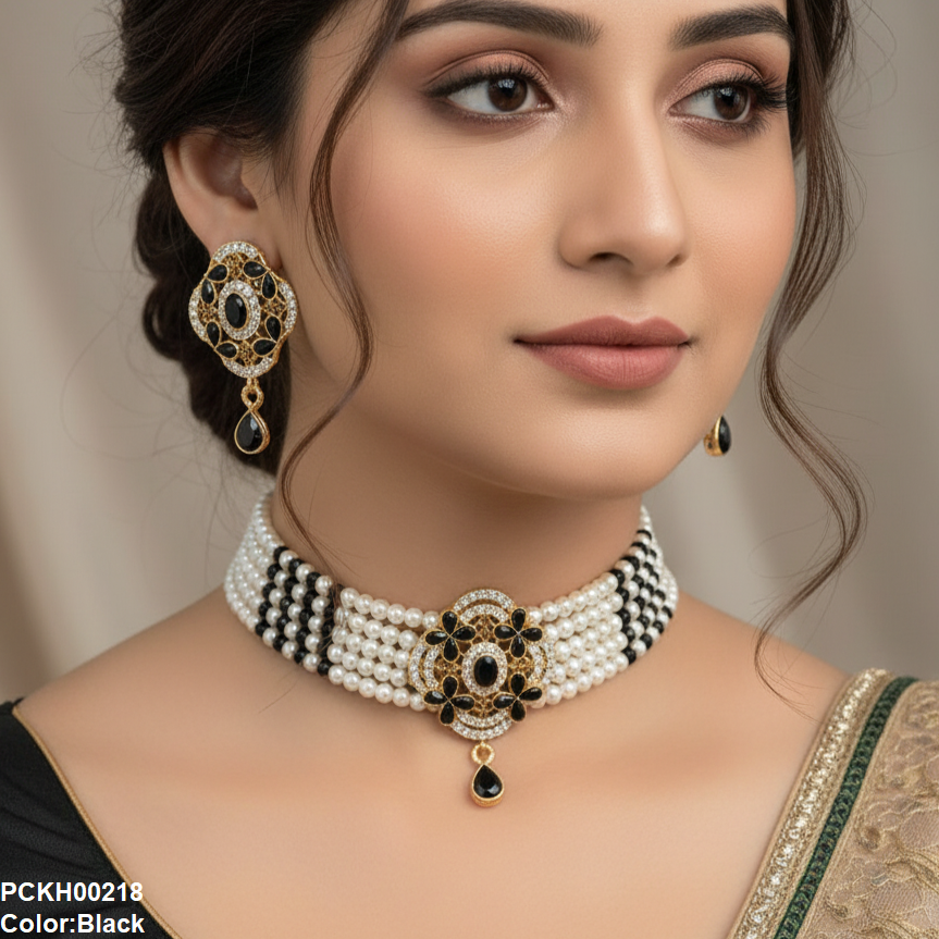 PCKH00218 SDQ Flower Tear Drop Choker Set - PCKH