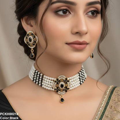 PCKH00218 SDQ Flower Tear Drop Choker Set - PCKH