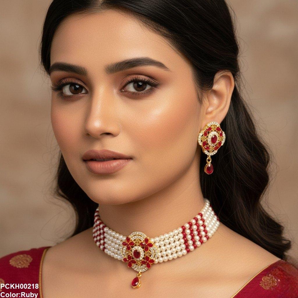 PCKH00218 SDQ Flower Tear Drop Choker Set - PCKH