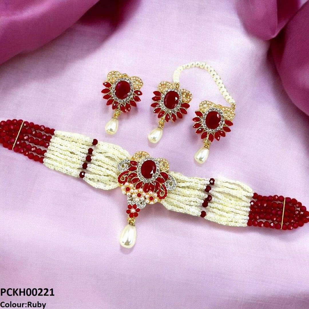 PCKH00221 SDQ Oval Pearl Drop Choker Set - PCKH