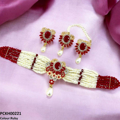 PCKH00221 SDQ Oval Pearl Drop Choker Set - PCKH