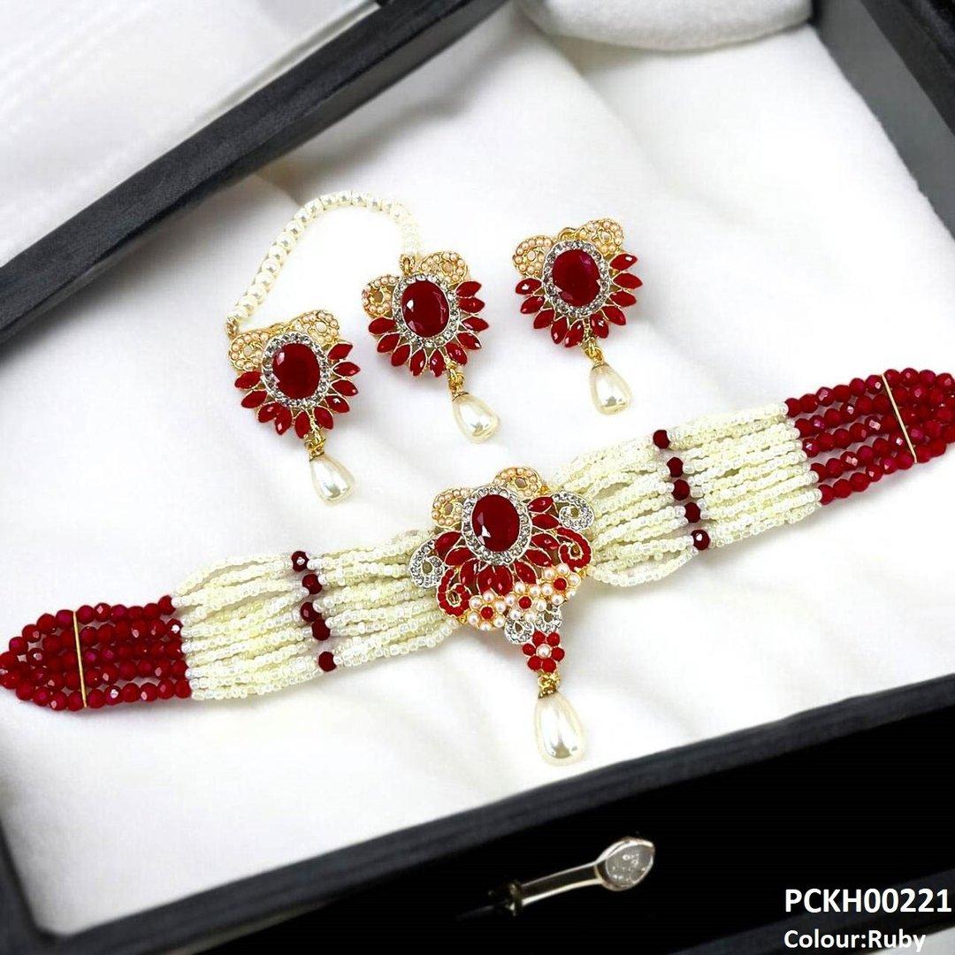 PCKH00221 SDQ Oval Pearl Drop Choker Set - PCKH