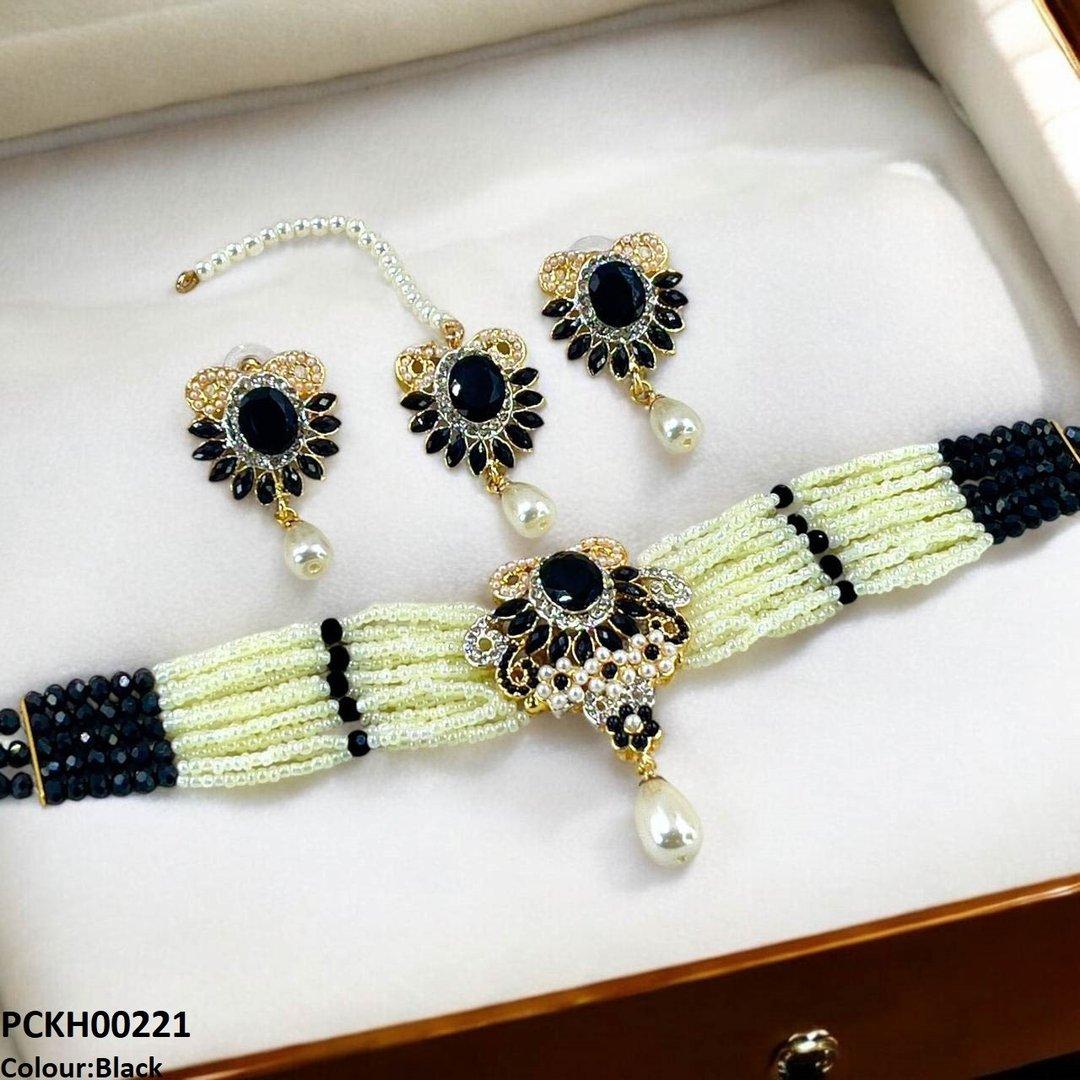 PCKH00221 SDQ Oval Pearl Drop Choker Set - PCKH