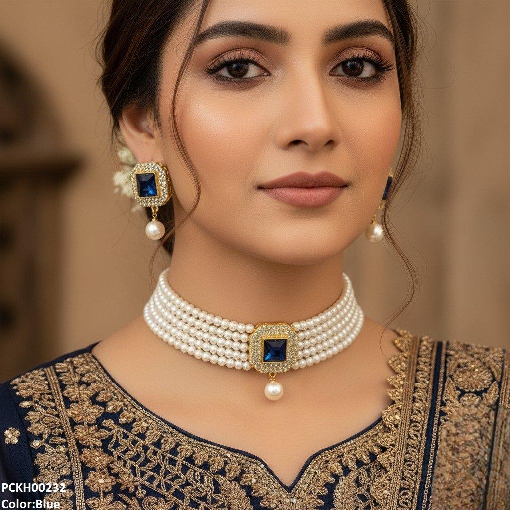 PCKH00232 SDQ Square Pearl Drop Choker Set - PCKH