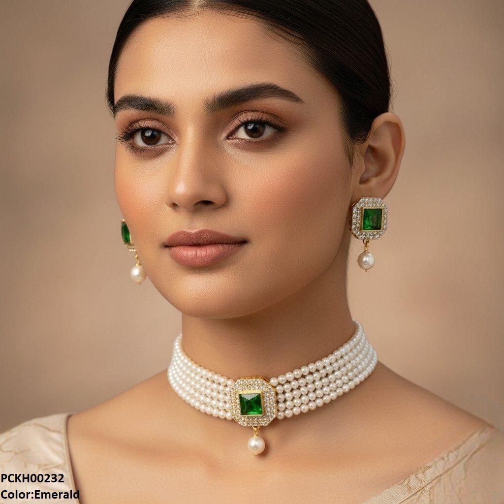 PCKH00232 SDQ Square Pearl Drop Choker Set - PCKH