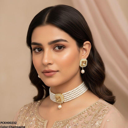 PCKH00232 SDQ Square Pearl Drop Choker Set - PCKH