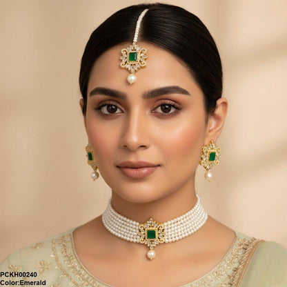 PCKH00240 MZM Square/Tear Pearl Drop Choker Set - PCKH