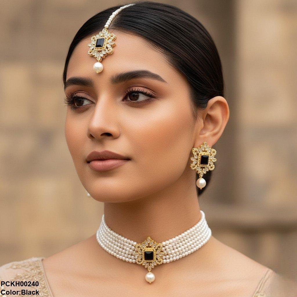 PCKH00240 MZM Square/Tear Pearl Drop Choker Set - PCKH