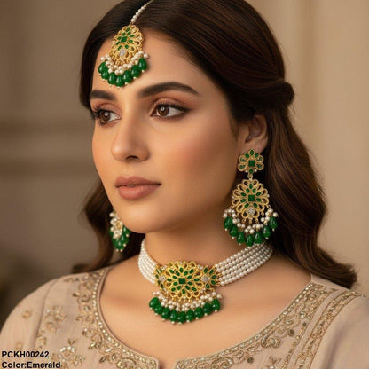 PCKH00242 MZM Square Flower Pearl Drop Choker Set - PCKH