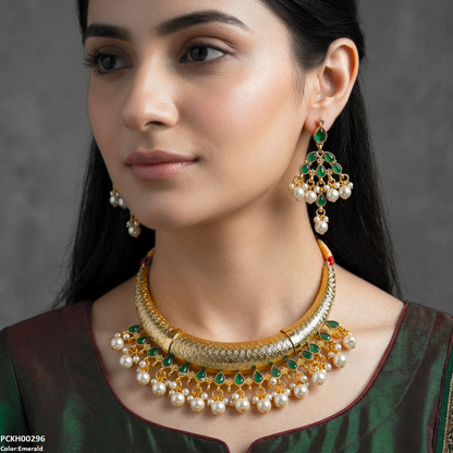 PCKH00296 SDQ Moon/Tear Pearl Drop Hasli Choker Set - PCKH