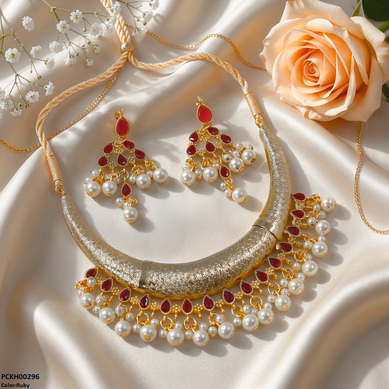 PCKH00296 SDQ Moon/Tear Pearl Drop Hasli Choker Set - PCKH